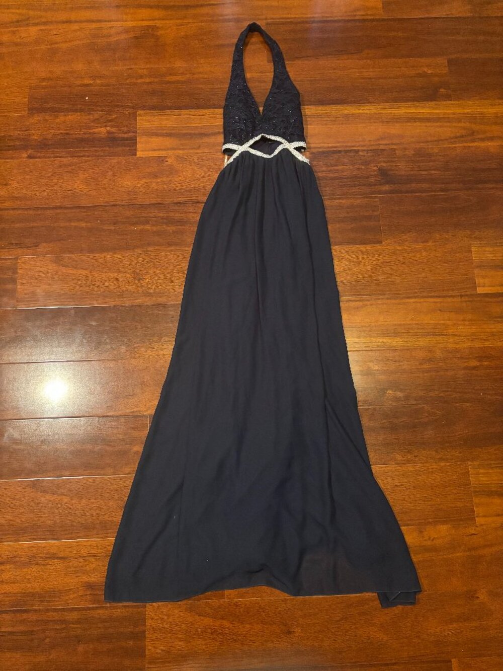 Speechless Navy Halter Prom Dress Size 0 Rhinestone Waist Formal Evening Gown